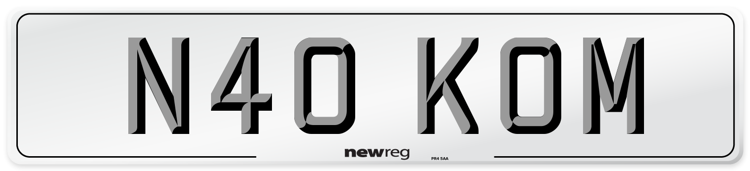 N40 KOM Number Plate from New Reg